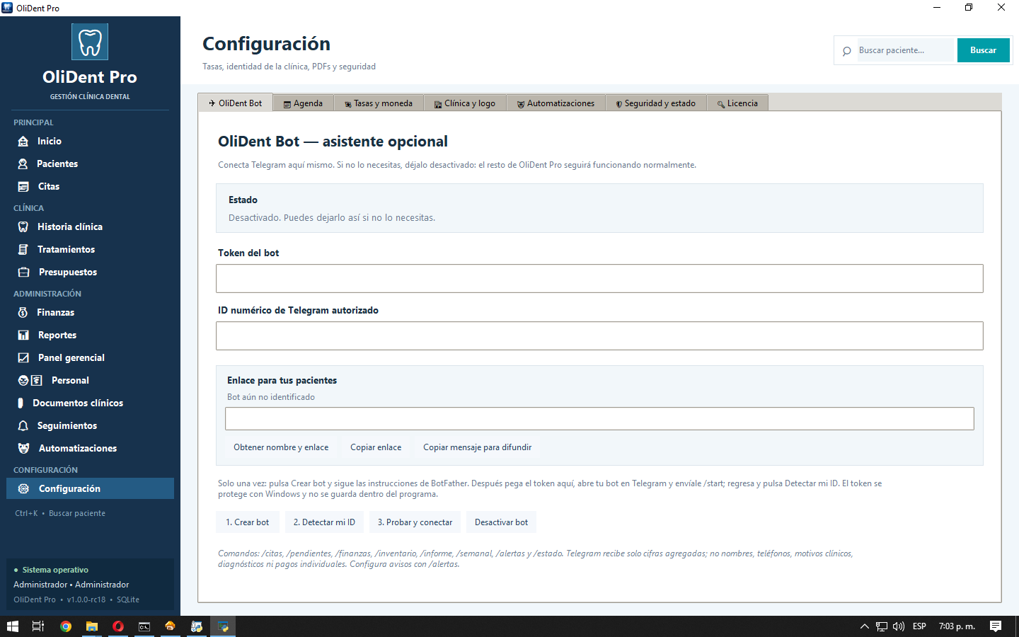Configuración de OliDent Pro